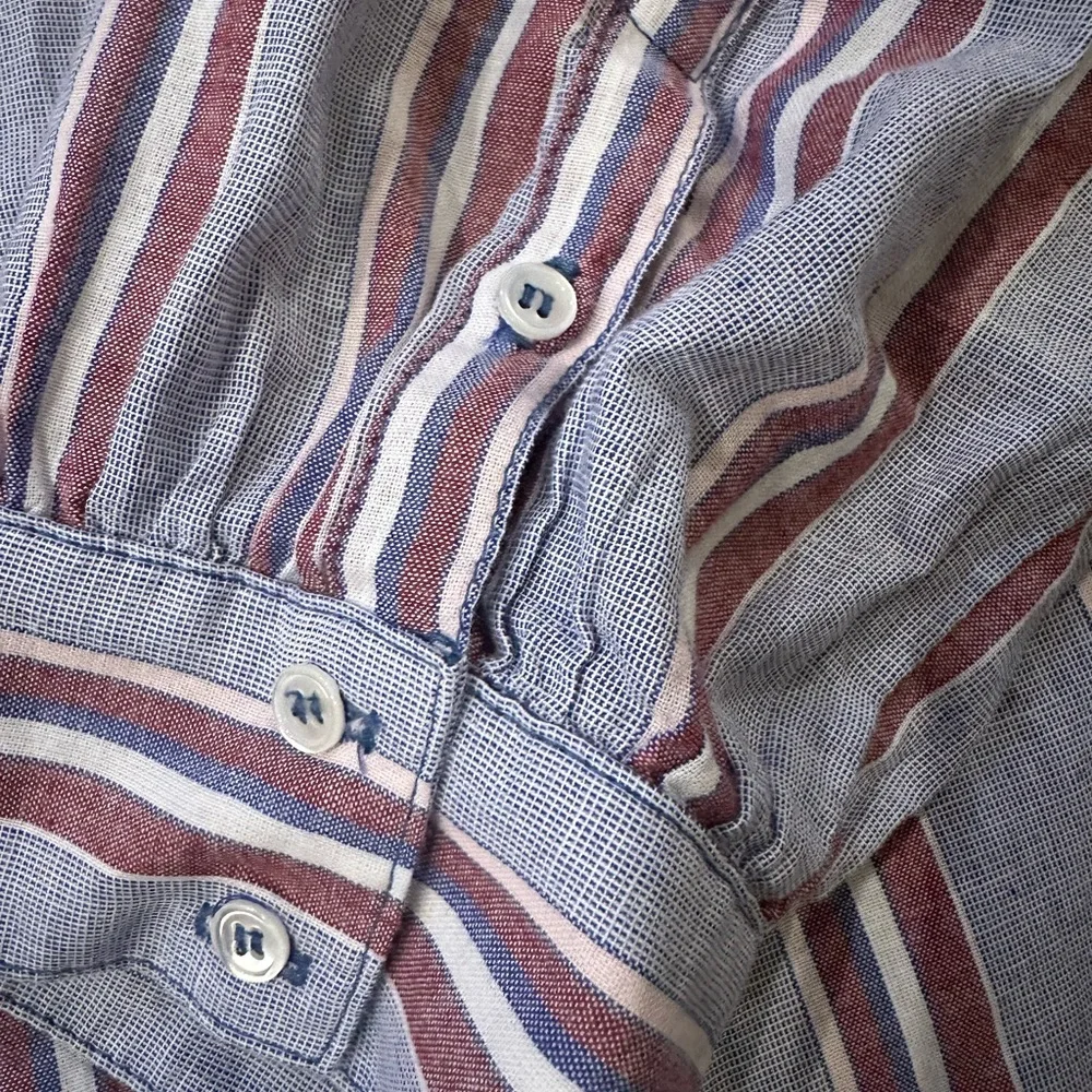 Xirena Women's Stripes Blue and Red Blouse Button Down Shirt - Picture 4 of 6